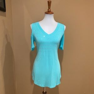 Belldini Teal Cold Sholder Bling Tunic